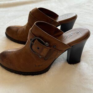 Womens Size 7 boc brown Leather Heeled Mule with Buckle Strap